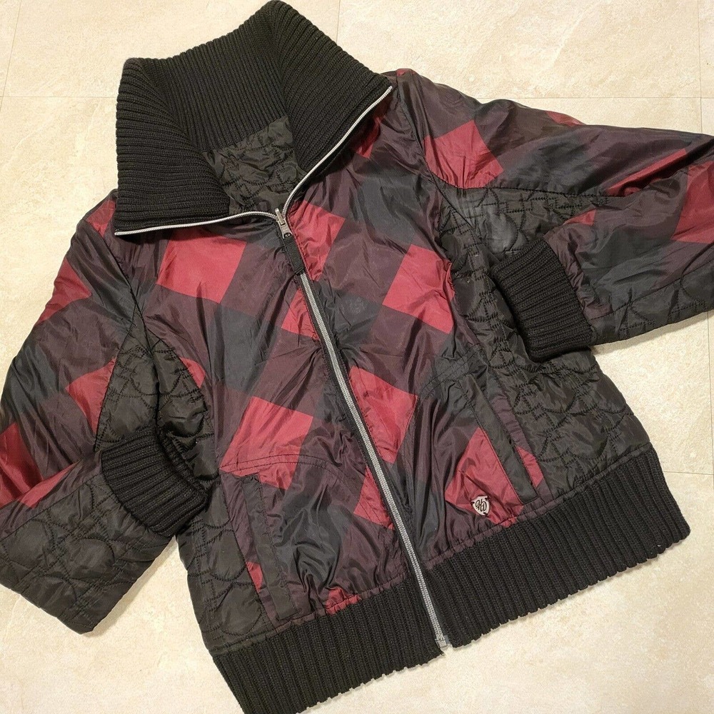 Harley Davidson Womens M Medium Red Black Diamond Quilted Reversible Jacket